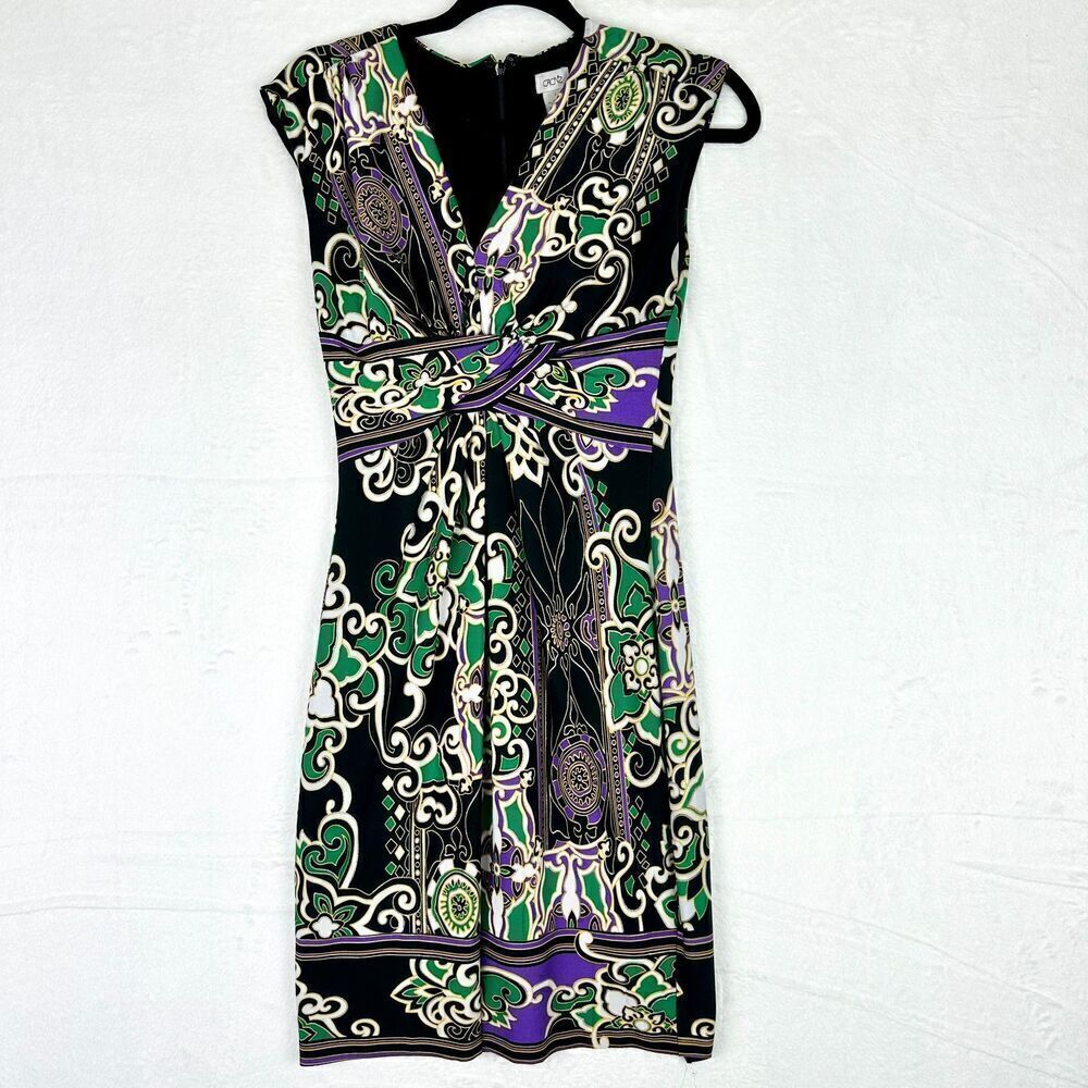Cache Vintage V-Neck Bodycon Cap Sleeve Dress Size 2 Stretch